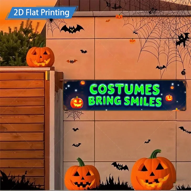 قطعة واحدة من لافتة معدنية، أزياء الهالوين مقاس 4 × 16 بوصة تجلب الابتسامات - ديكور علامة طباعة مسطحة ثنائية الأبعاد احتفالية