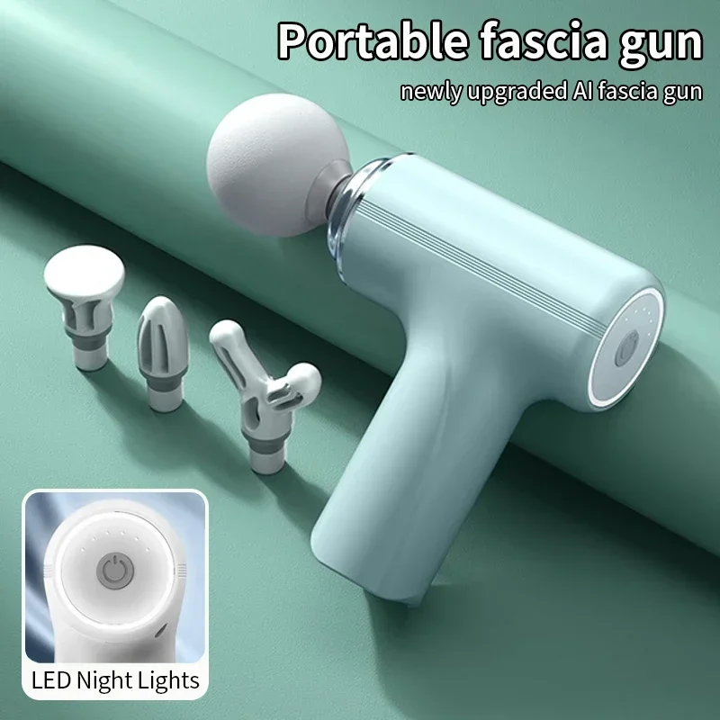 

2025Portable AI Fascial Massage Gun Electric Percussion Massager Body Relaxation With 4 Replaceable Massage Head LED Night Light