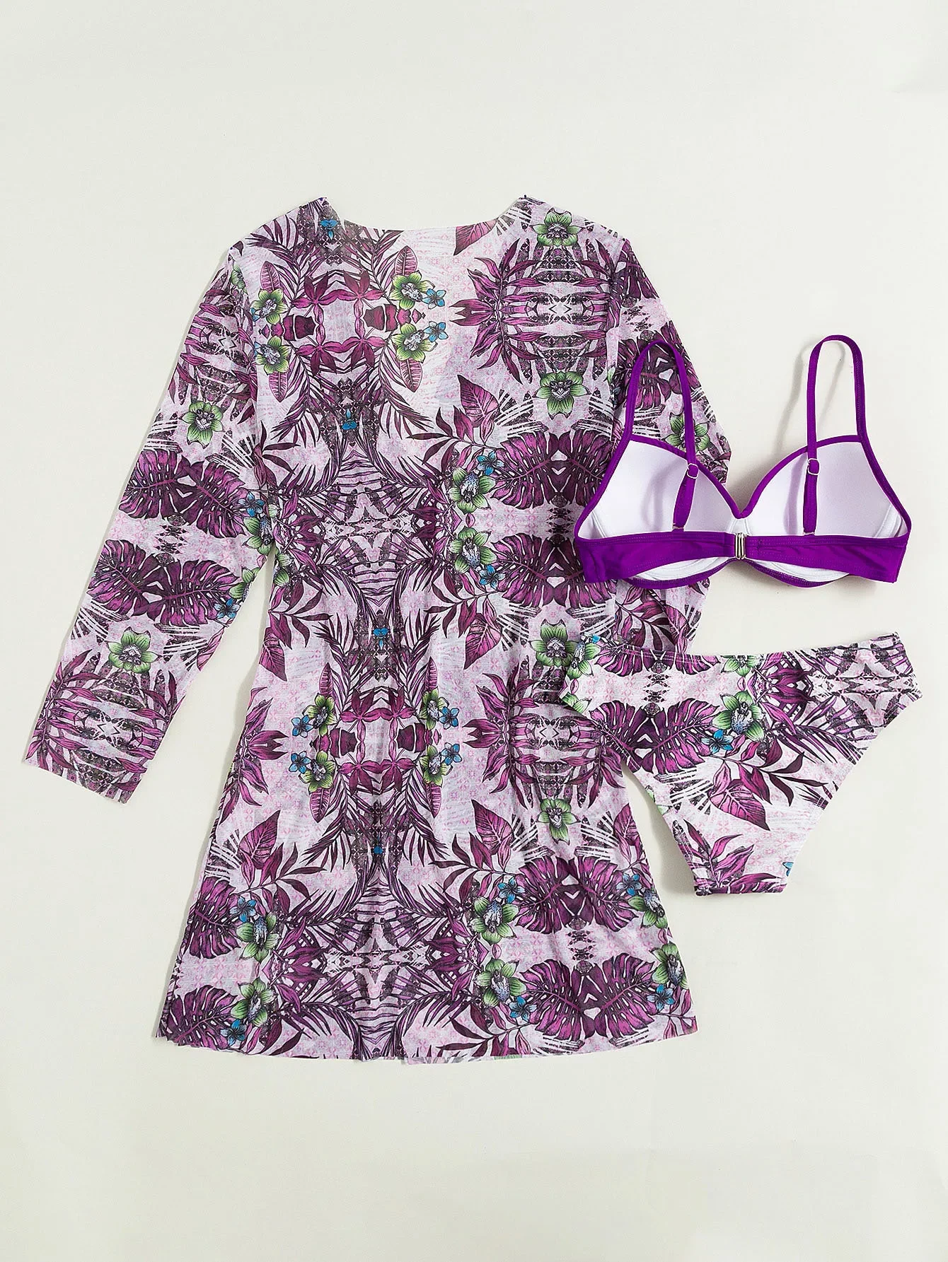 2024 Trzyczęściowe bikini dla kobiet z nadrukiem Spódnica plażowa Tuniki na plażę Strój kąpielowy Push Up Strój kąpielowy Ruffle Biquini