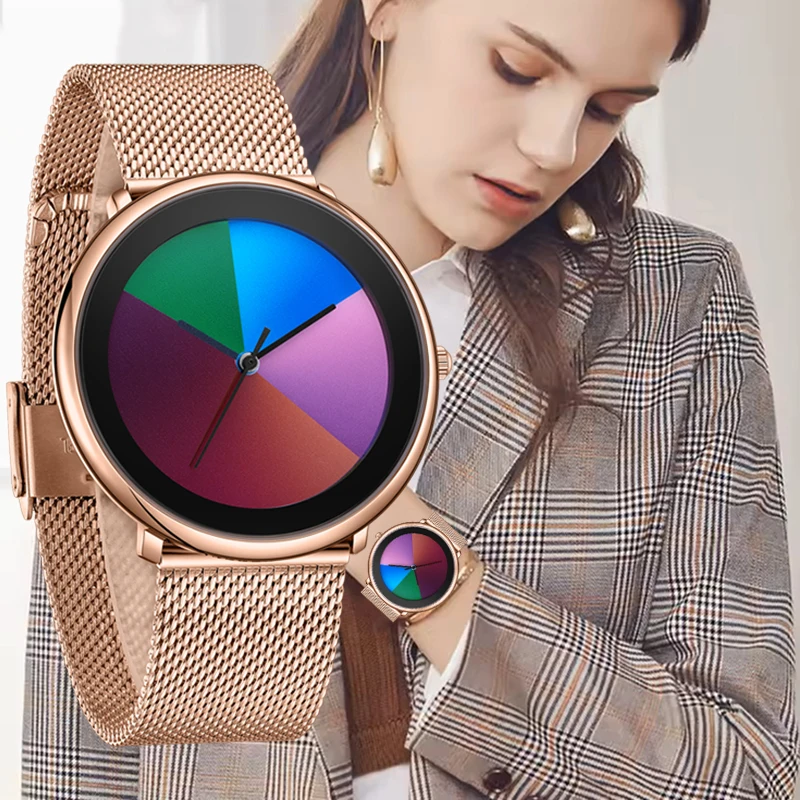 LIGE Fashion Unique Color Game Dial Quartz Watch Women Simple Rose Gold Ultra Thin Mesh Ladies Waterproof Watches Montre Femme