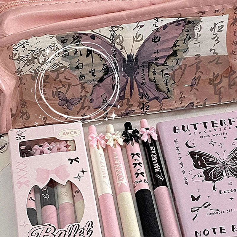 

4 шт., гелевая ручка с милым бантом для женщин и девочек, быстросохнущие нейтральные ручки, гладкие ручки для письма, офисные принадлежности, студенческие канцелярские принадлежности, подарки