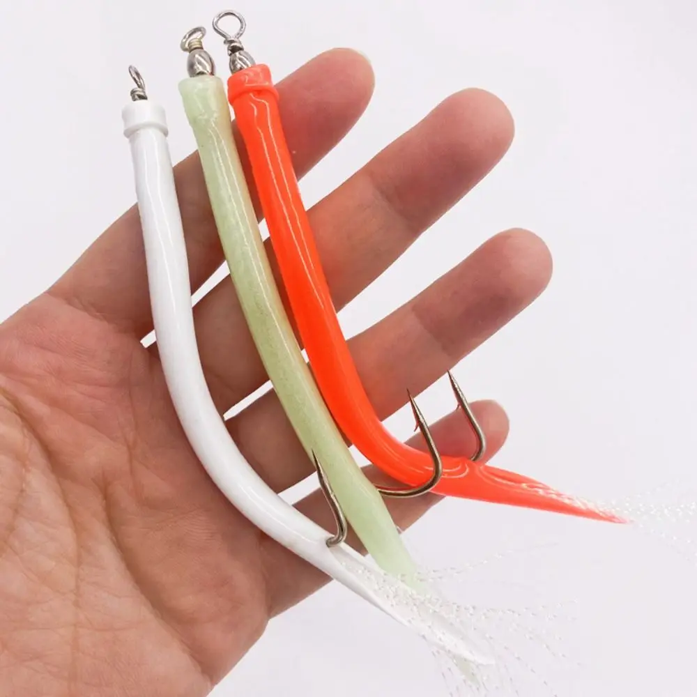 

5PCS 6/0 8/0 10/0 Eel Tube Jig Bait Shank Luminous Offset Hook Barbed Eel Fishing Lures with Barrel Swivel Rolling Swivel
