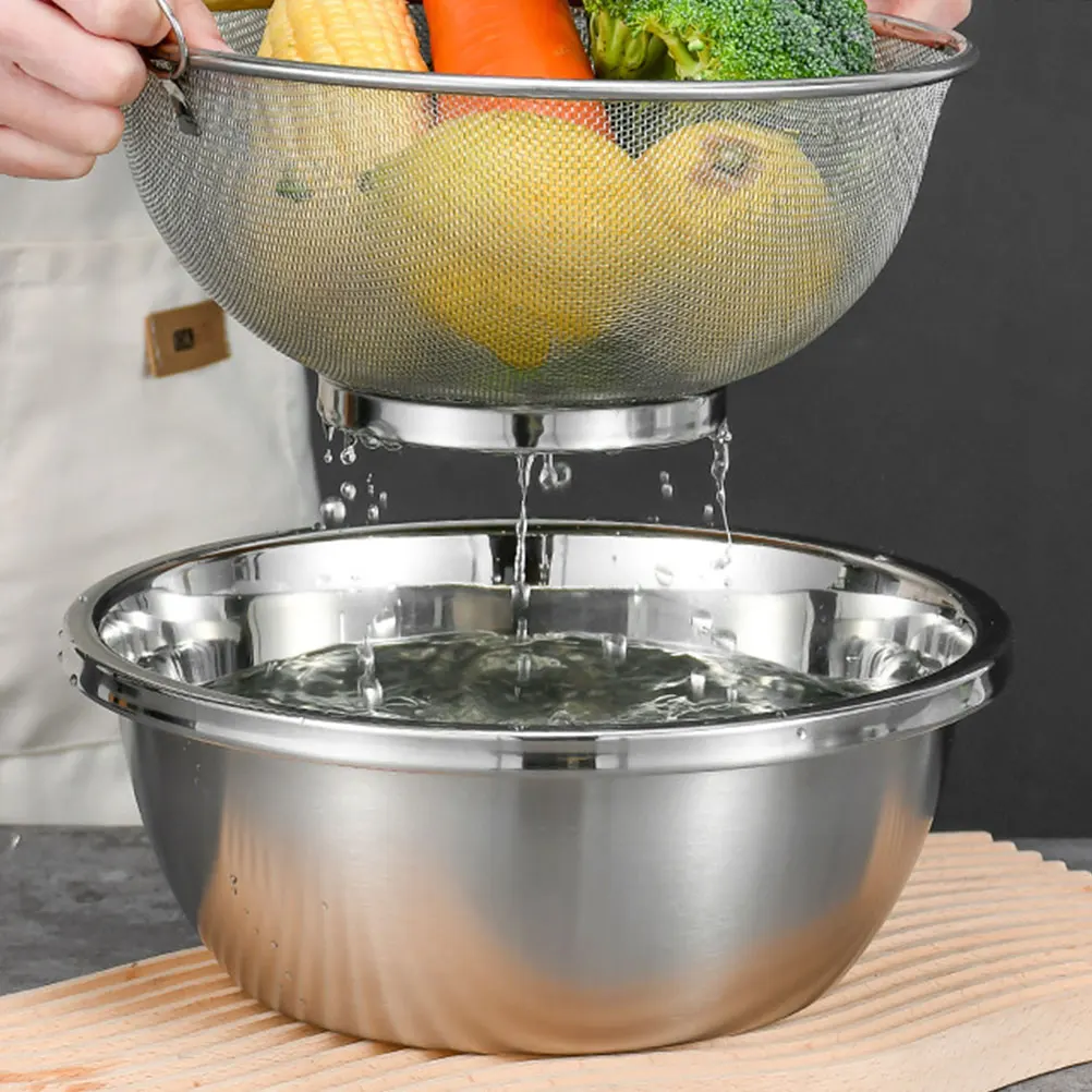 

20CM Stainless Steel Fine Mesh Drainer Bowl Rice Strainer Vegetable Fruit Cleaner Kitchen Tool Food Strainer Sieve Sifter