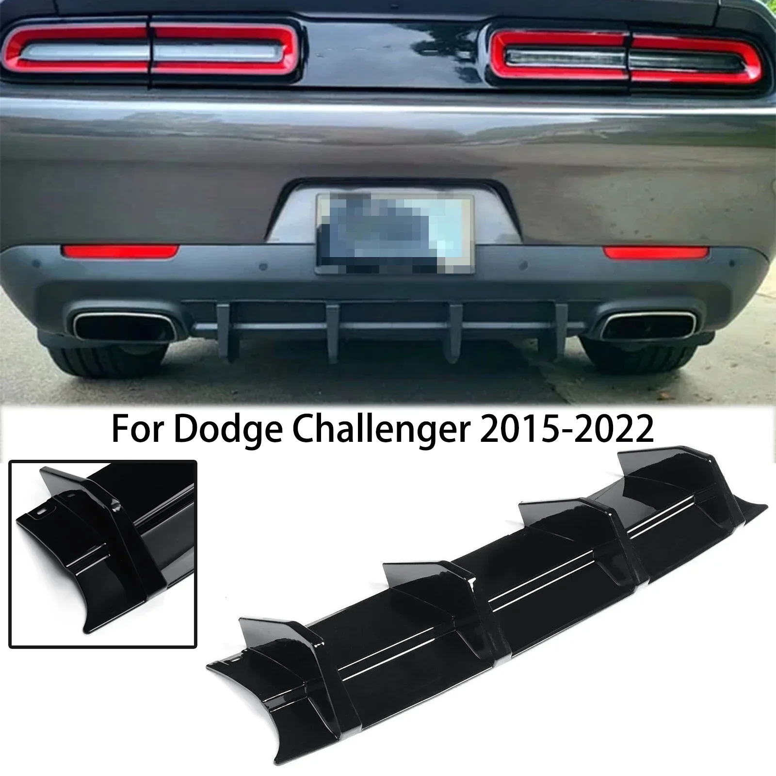 

For 15-22 Dodge Challenger Rear Bumper Diffuser Lip Splitter Shark Fin Spoiler Matte Black Glossy Black Carbon Fiber Look