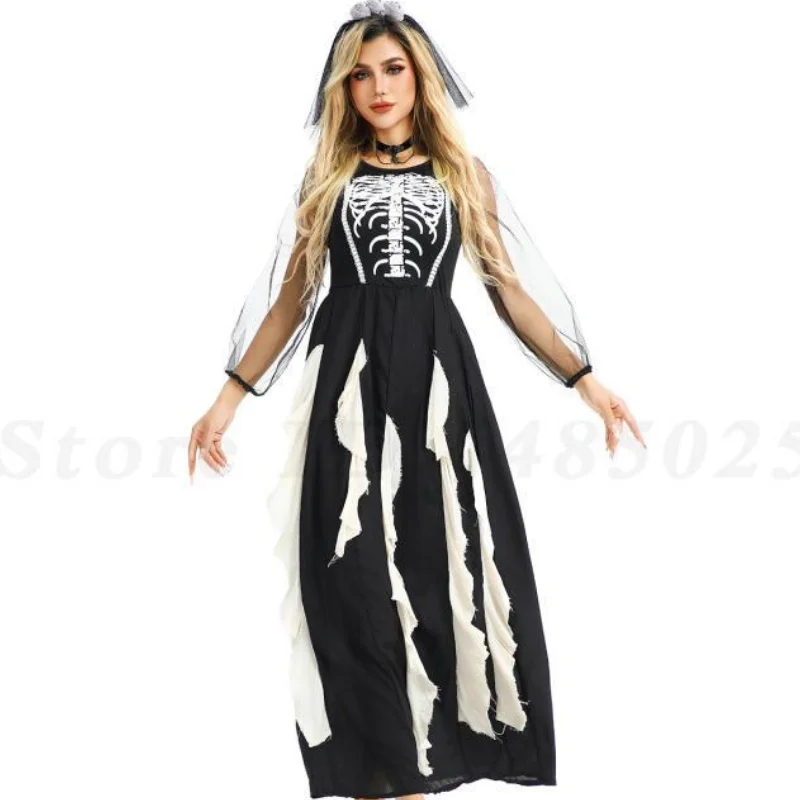 

Halloween Ghost Bride Dress Women Cosplay Witch Vampire Costume Clothing Fancy Dress Carnival Masquerade Party Performance Suit