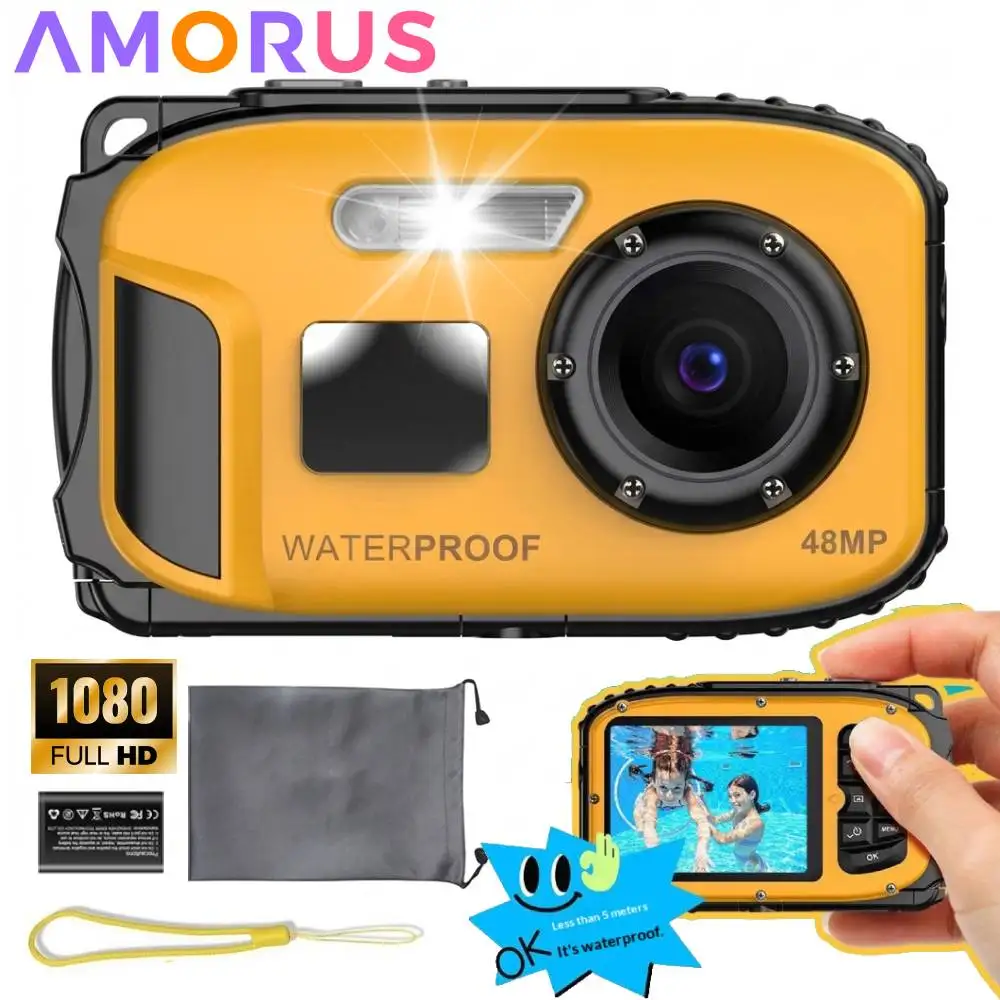 1080P HD Unterwasserkamera IP68 Wasserdichte Kamera zum Schnorcheln Staubdicht Schwimmfähig Autofokus 48MP Digitalkamera Geburtstagsgeschenk