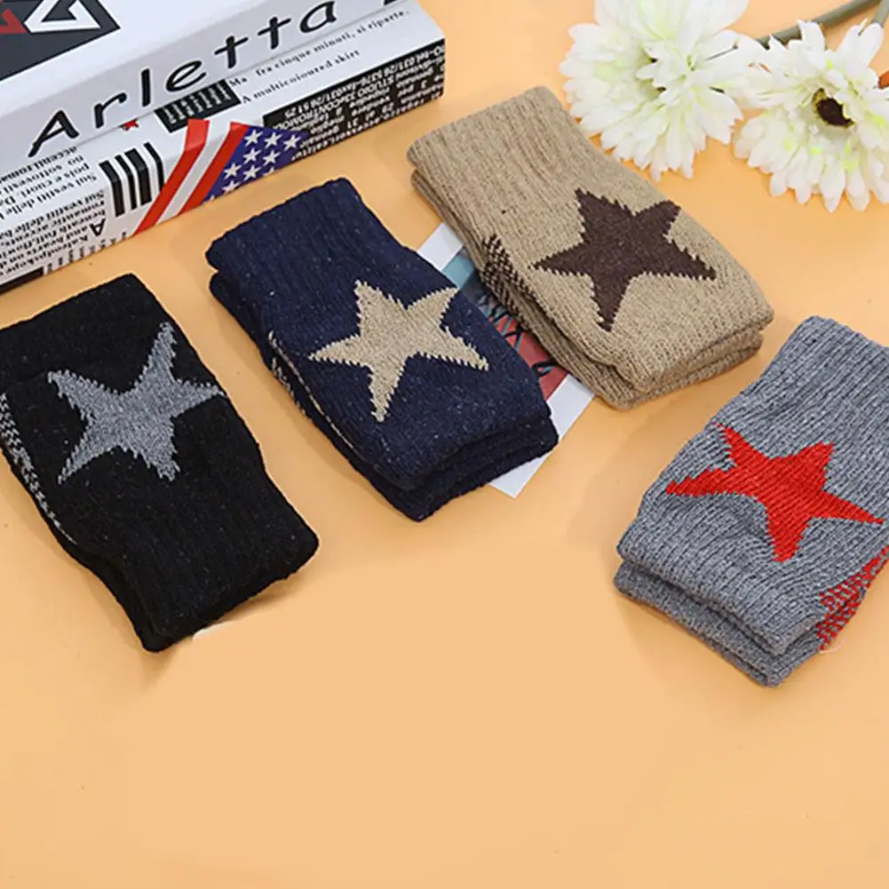 Fashion Warm Pentagram Knitted Fingerless Winter Gloves Soft  Wool Knitting Arm Flexible Hand Gloves Warmer for Men Women