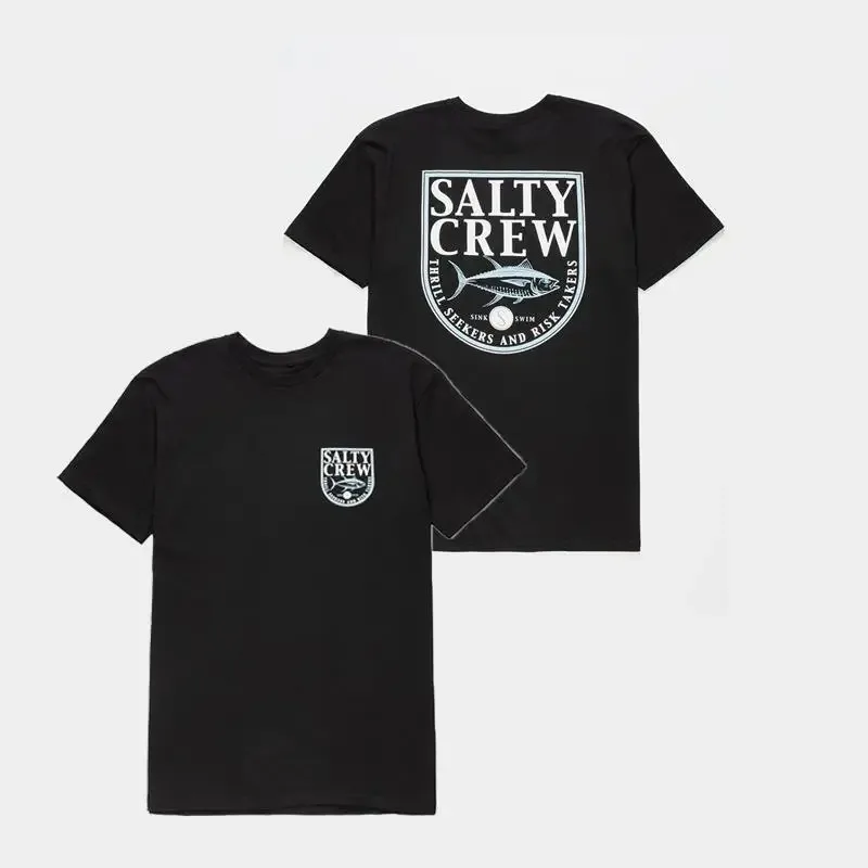 Hot Salty Crewhang Seafarer Fish Fish Rock Punk American Simple T-shirt Vintage Loose Crew Neck Short Sleeve T-shirt Tops Tees