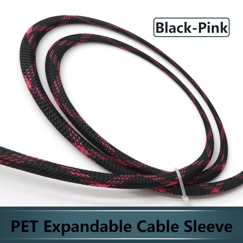 

1~50m Black Pink PET Braid Sleeve 2/4/6/8/10/12/16mm High Density Sleeving Snake Skin Cable Wrap Sheath For Electric Cables