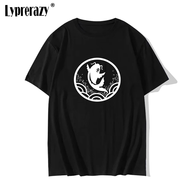 Lyprerazy Men's T Shirt Janpanese Element Koi Carp Printed Funny Loose T-Shirt European/US Size S-2XL