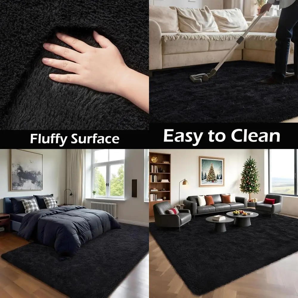 

Black Area Rugs for Living Rooms, 5x8 Rugs for Bedrooms, Soft Kids' Room Rugs, Plush Teen Rooms Carpets, Cozy Dorm Decor Carpets