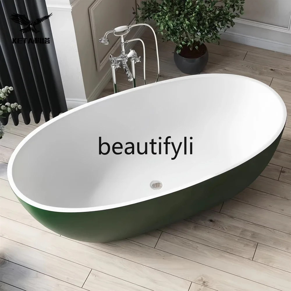 

Color green thin edge, artificial stone freestanding hotel homestay home adult bathtub bath