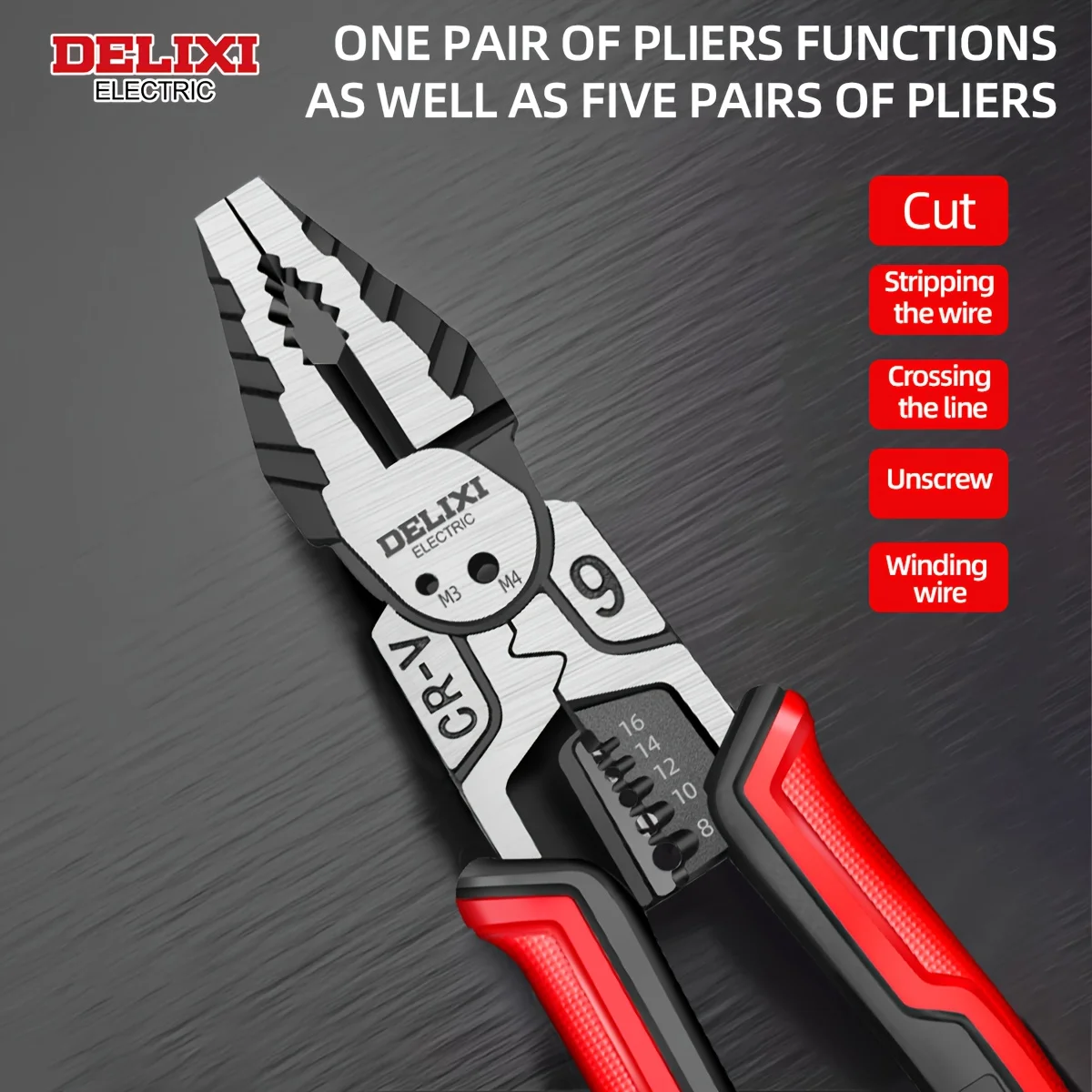 DELIXI ELECTRIC 9-Inch Multi-Functional Pliers, Hand Tool Wrench, Household Clamping Stripping Tool Anti-Skid Handle
