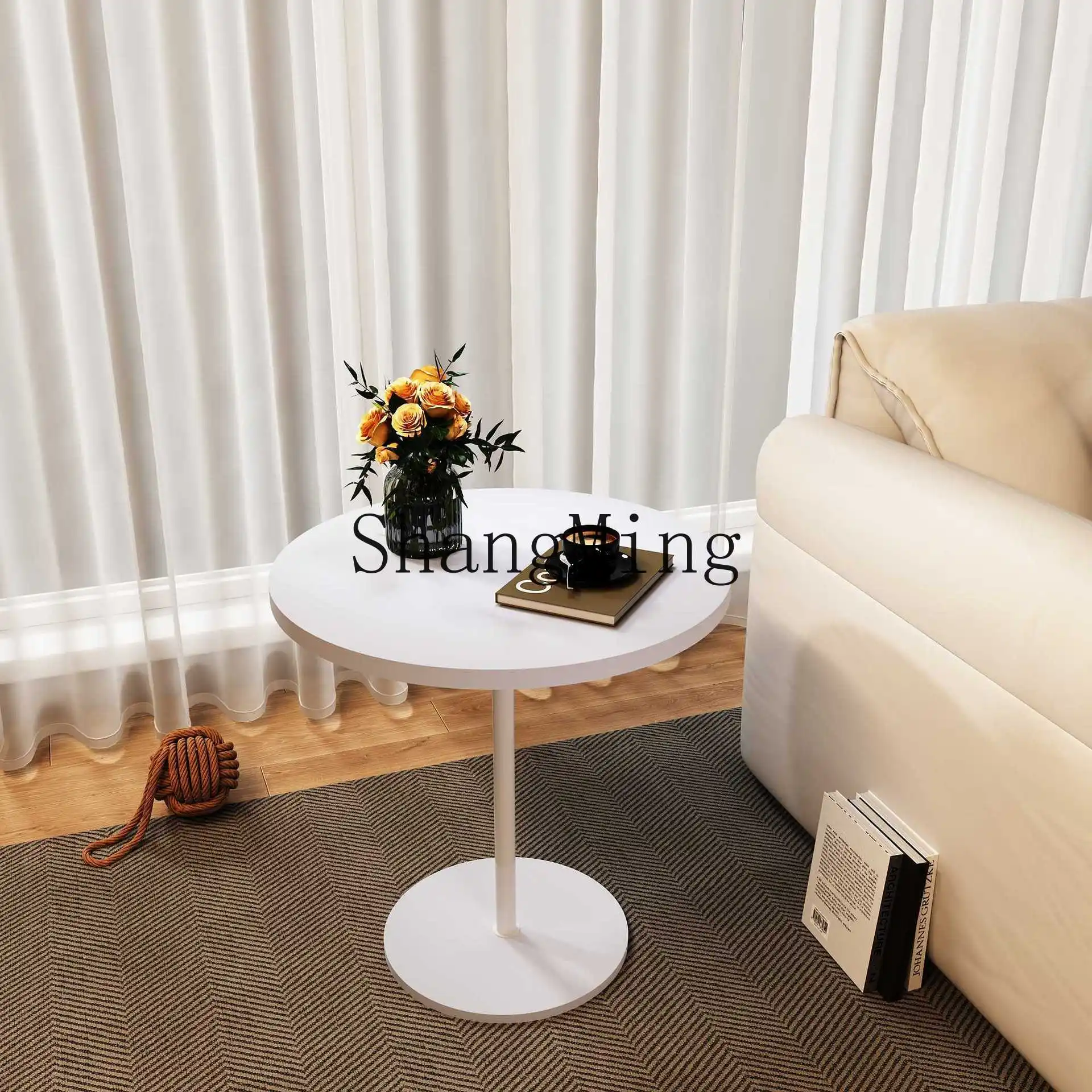 

CL Small Coffee Cream Style Small Round Table Movable Sofa SmallLiving Room Coffee Side Table Flower Bedside T