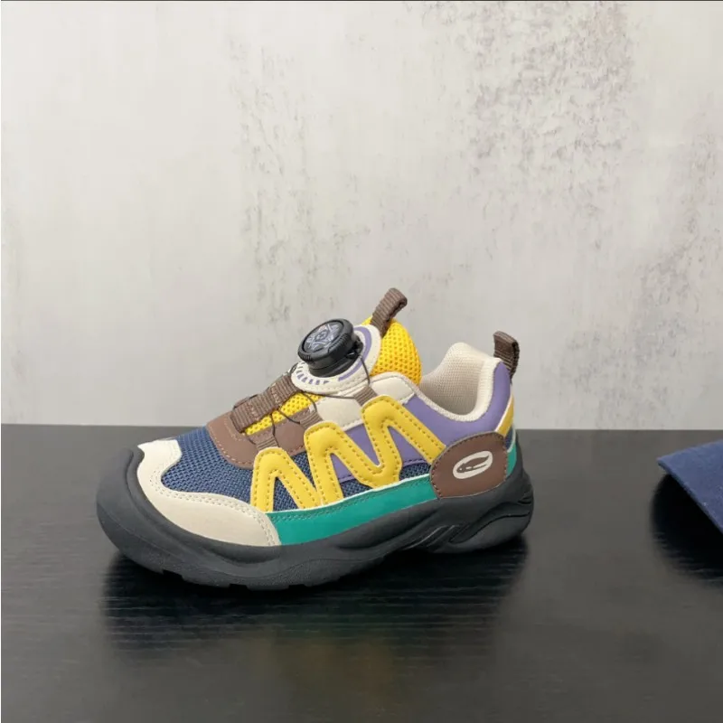 

Boys' Personalized Color Blocked Pattern Casual Rotating Button Hiking Shoes 2025 New Autumn Girls' Outdoor Sports Shoe Black
