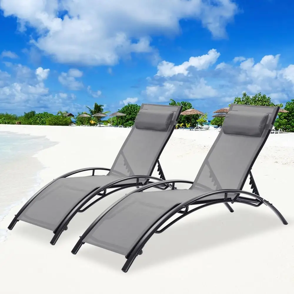 

2-Pack Outdoor Reclining Lounge Chairs for Patio, Lawn, Beach, or Poolside in Gray