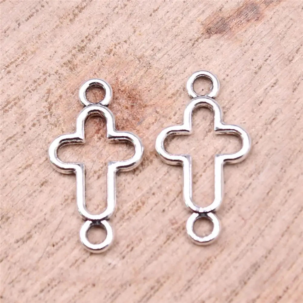 WYSIWYG 40pcs 20x11mm Hollow Cross Connector Charms For DIY Jewelry Making Antique Silver Color Zinc Alloy Charms image 2