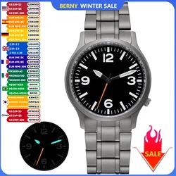 BERNY Full Titanium Watches for Men Super Luminous Sapphire Sports Field Quartz Men's Watch VH31 Pilot Wristwatch 5ATM Easy Read