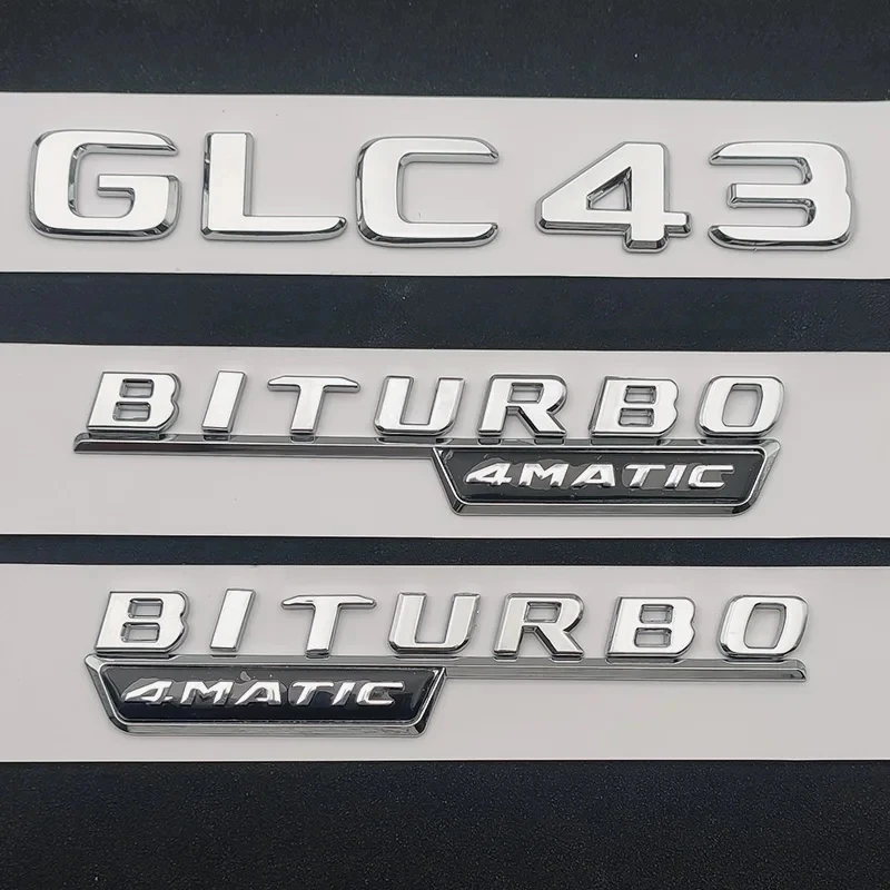Applicable to Mercedes-Benz ABS Black Car Trunk Badge Sticker Logo GLC 43 Biturbo 4Matic Logo GLC43 Accessories