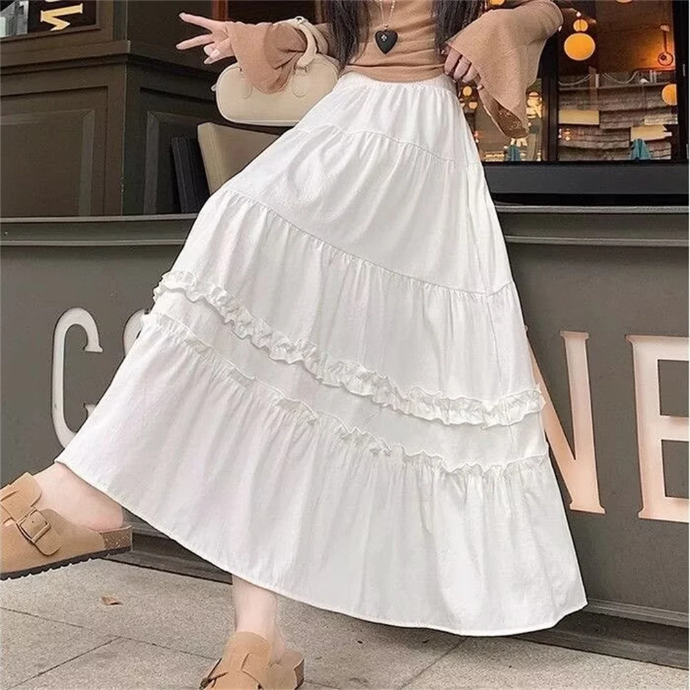 High Waist A- Line Midi Skirt Pleated Flared Women's Fashion Spring Autumn Casual Style Women's Clothing