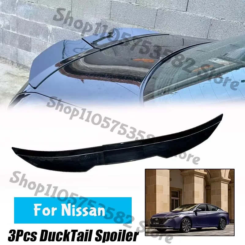 3Pcs Ducktail High Kick Trunk Spoiler For Nissan Universal Rear Boot Wing For Multi Models Car