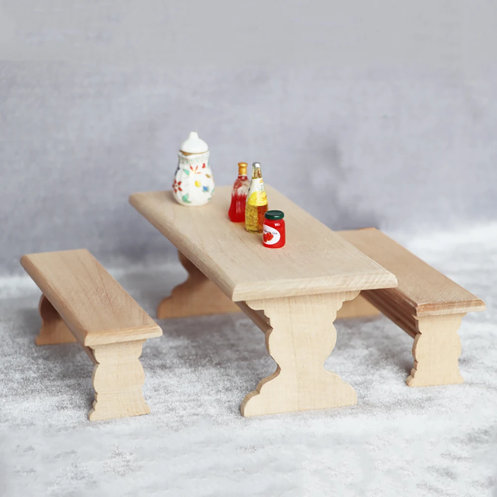 1/12 Dollhouse Miniature Wooden Table Chair set Mini Furniture Model Toy for Doll House Accessories Decoration ob11