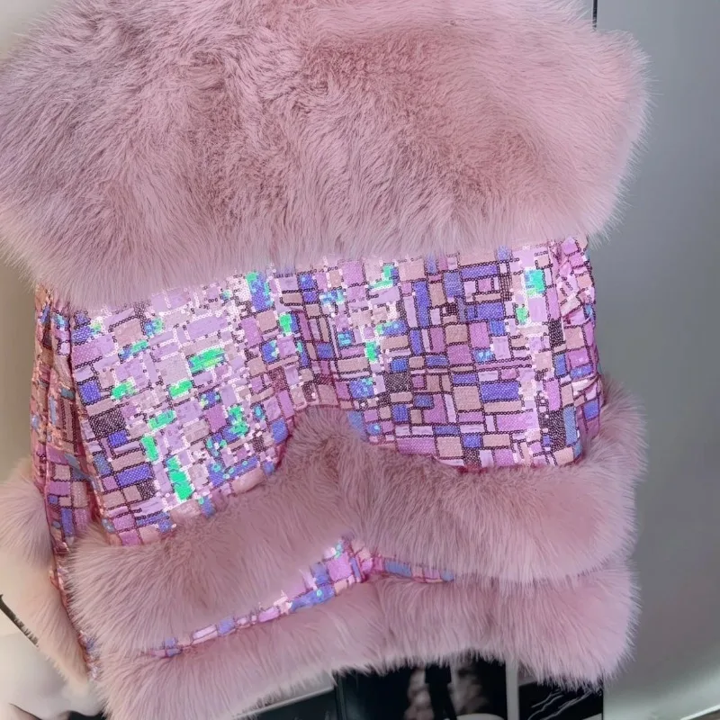 

Модная утолщенная куртка для тяжелой промышленности с пушистыми пайетками в иностранном стиле, высококачественная меховая ниша, внешняя изысканная простая индивидуальность