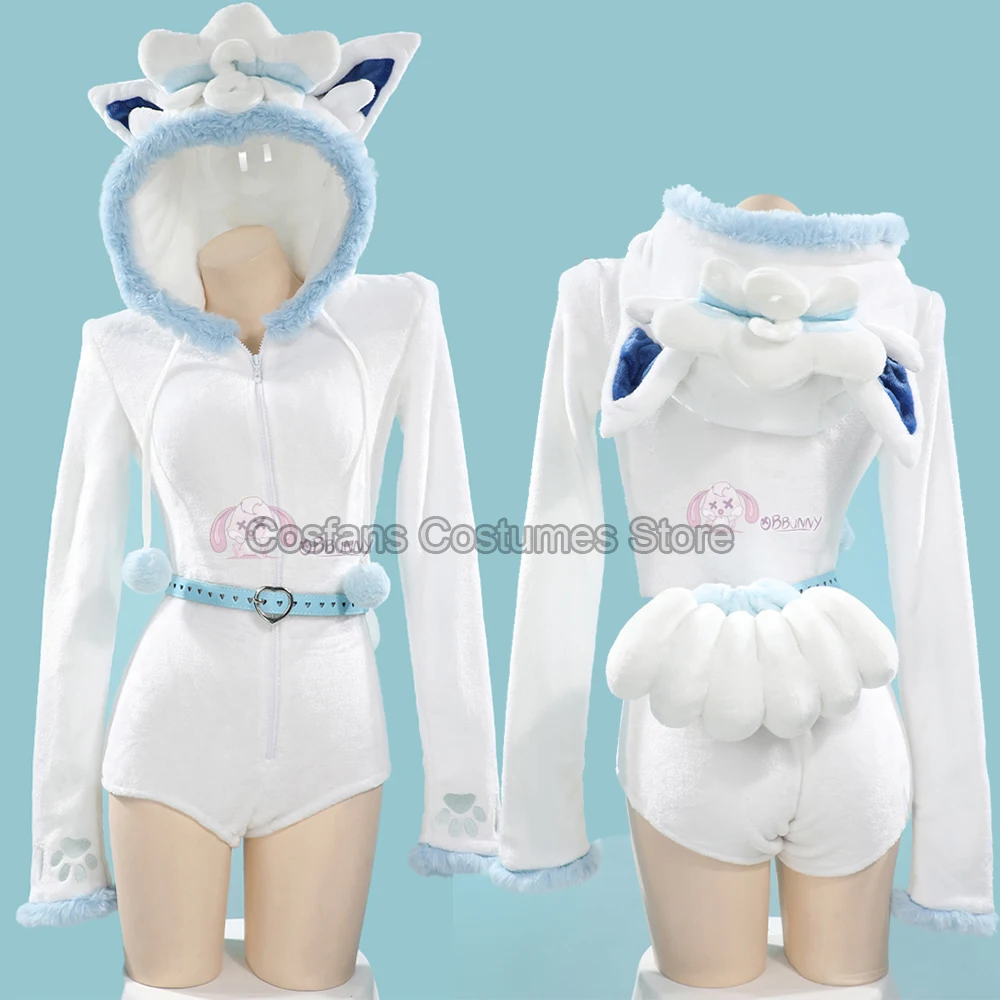 

Anime Ice Six Tailed Cosplay Costume Adult Sexy Lingerie Flannel Hooded Bodysuit Tail Socks Suit Bunny Girl Kawaii Plush Pajamas