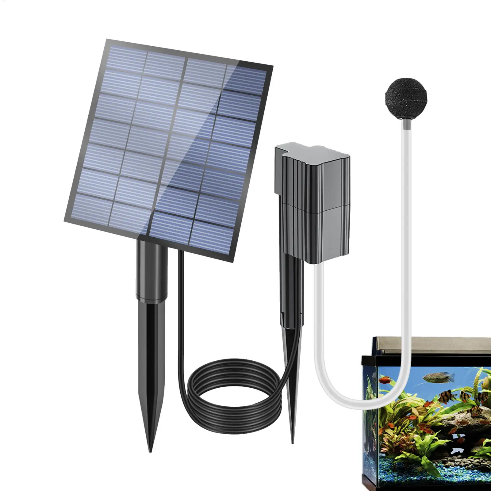 Pompe à air pour aquarium, oxygénateur 7V2.5W, type split, entraînement direct, solaire, pompe à bulles pour aquarium, aérateur solaire pour bassin, aquarium solaire.