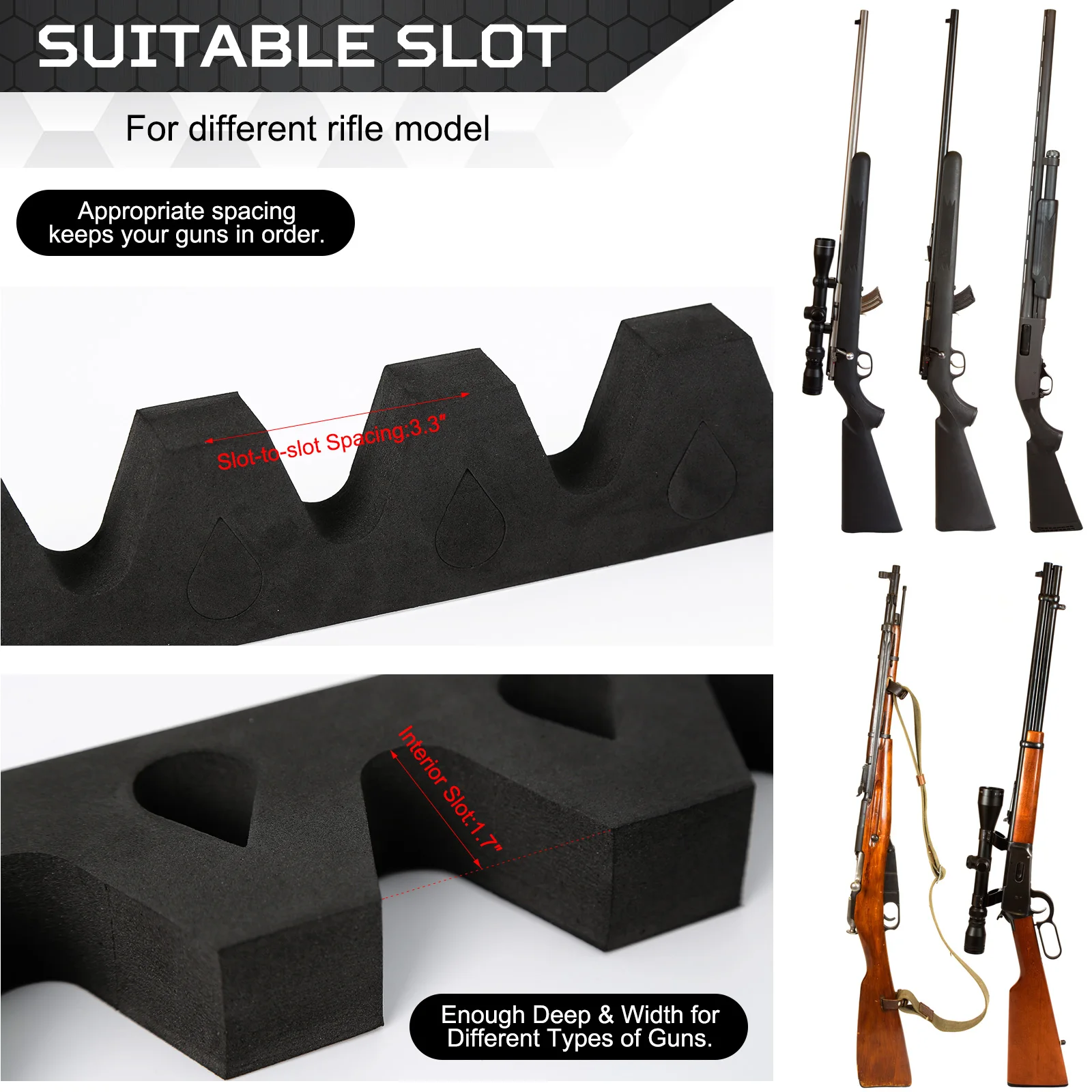 Tactical Foam Gun Rack Wall Mount Rifle & Shotgun Holder w/ Magnetic Strip & Hook Secure Hunting Gun Safety Storage Accessory