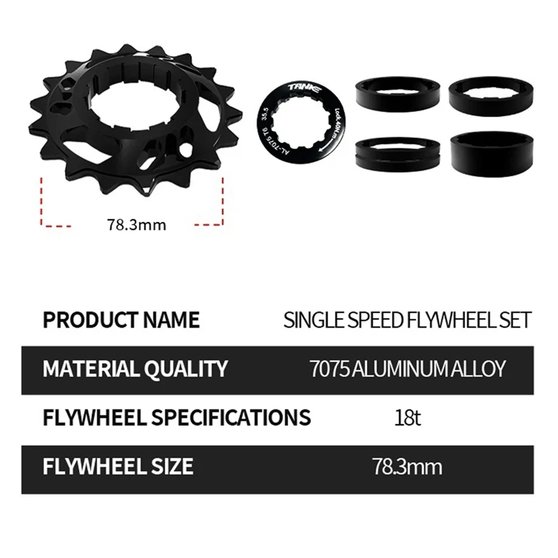 TANKE Single Speed Flywheel Conversion Kit 18T Cassette Cog Road Bike Sprocket For Freewheel Chain