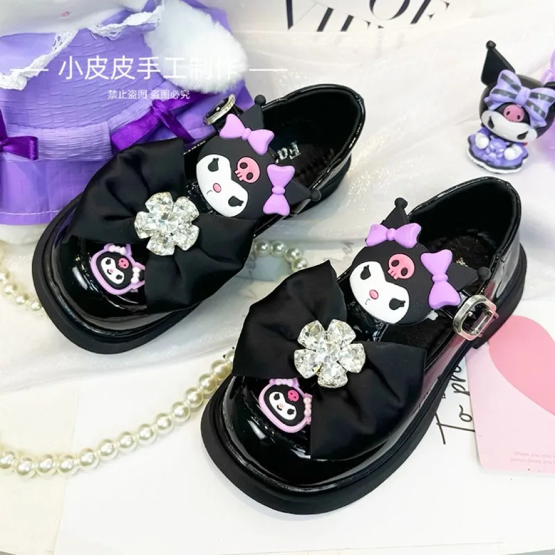 

Kawaii Kuromi Sanrio Cute Cartoon Student Leather Shoes Running Children Princess Shoes Birthday Christmas Gift for Girls