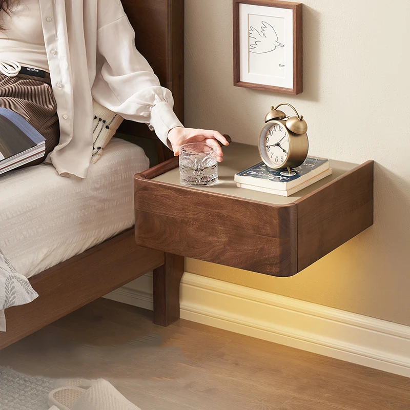 Floating Wood Nightstand Wireless Charging Light Smart Night Table Mesa Lateral Luxury Articulos Para El Hogar Modern Furniture