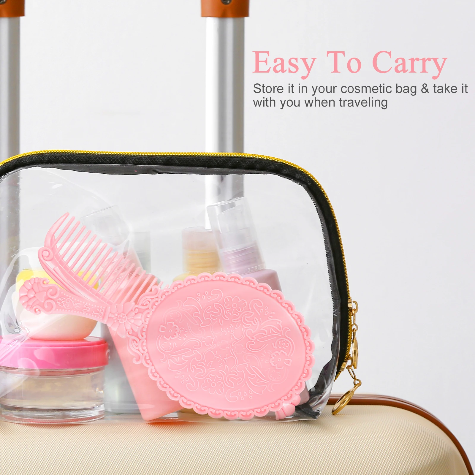 

5Sets Retro Handheld Mirror and Comb Set Compact Travel Makeup Accessories Different Colors Makeup Mirror