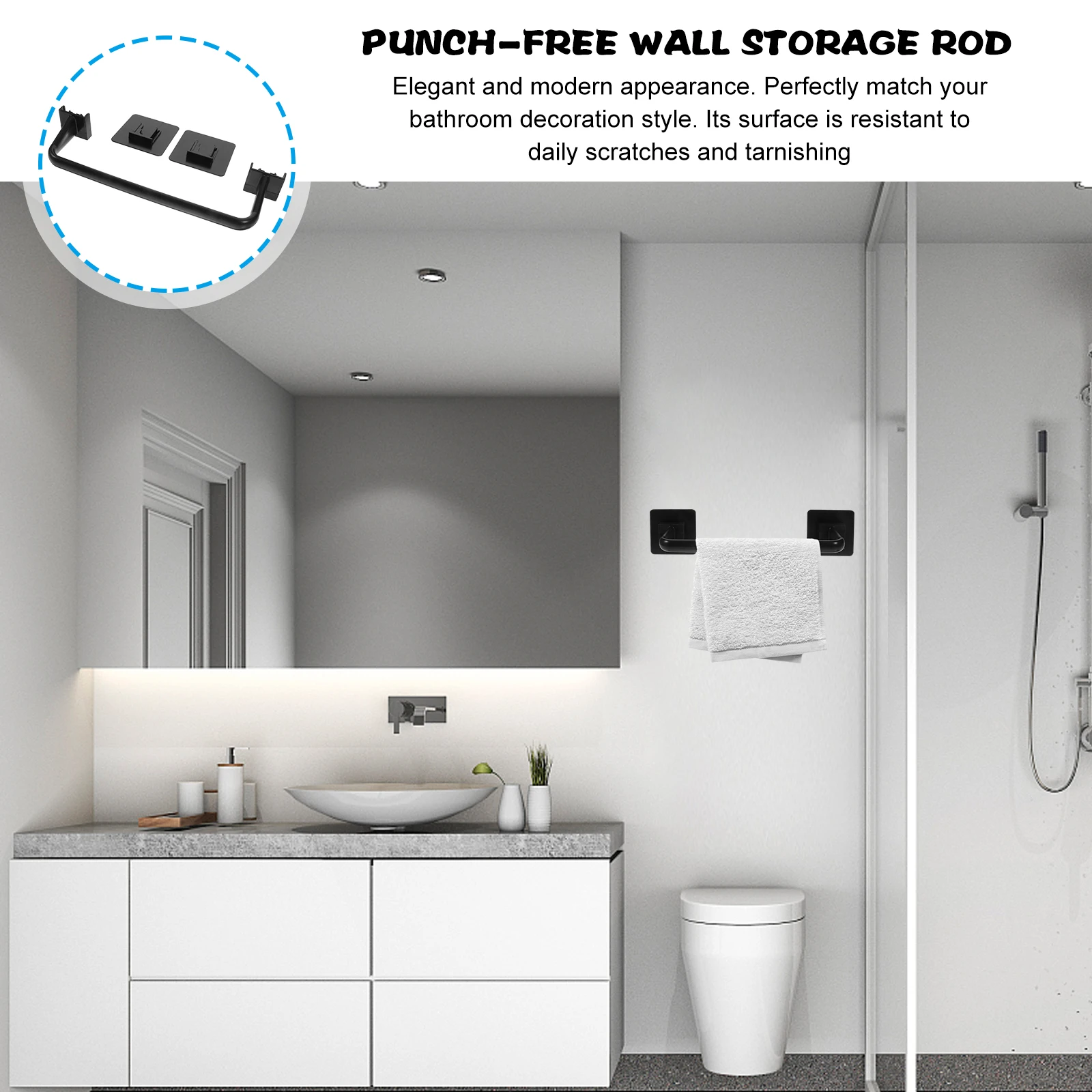 

Suction Cup Towel Rack 24CM Black Short No Hole PP Material Bath Kitchen Accessories Long Life Water Resistant Easy Install