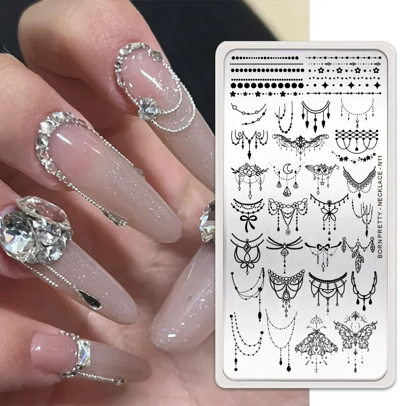 แผ่นปั๊มสร้อยคอผีเสื้อลายดอกไม้เล็บเทมเพลตการพิมพ์ภาพเครื่องมือแต่งเล็บ