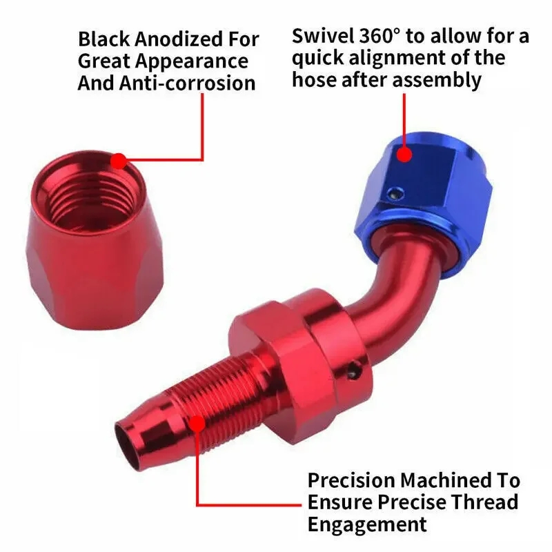 1 Pc Red&Blue AN10 AN12 AN16 Oil Fuel Swivel Hose End Fitting Oil Hose End Adaptor Kit Straight 45 60 90 120 150 180 Degree