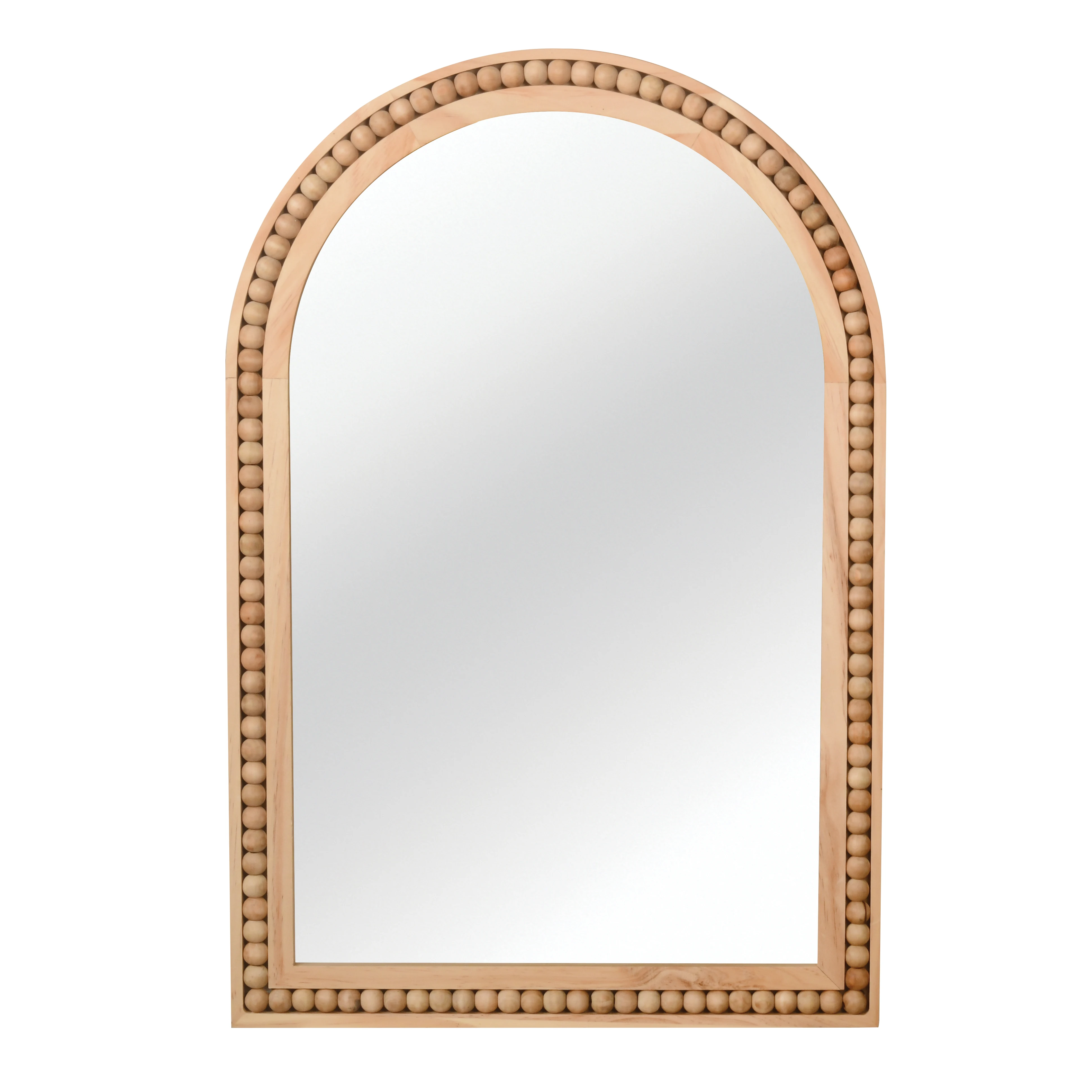 24x36 Inch Arched Wall Mirror with Beaded Solid Wood Frame, Rustic Farmhouse Full Length Mirror for Bathroom Vanity, Entryway & Living Room
