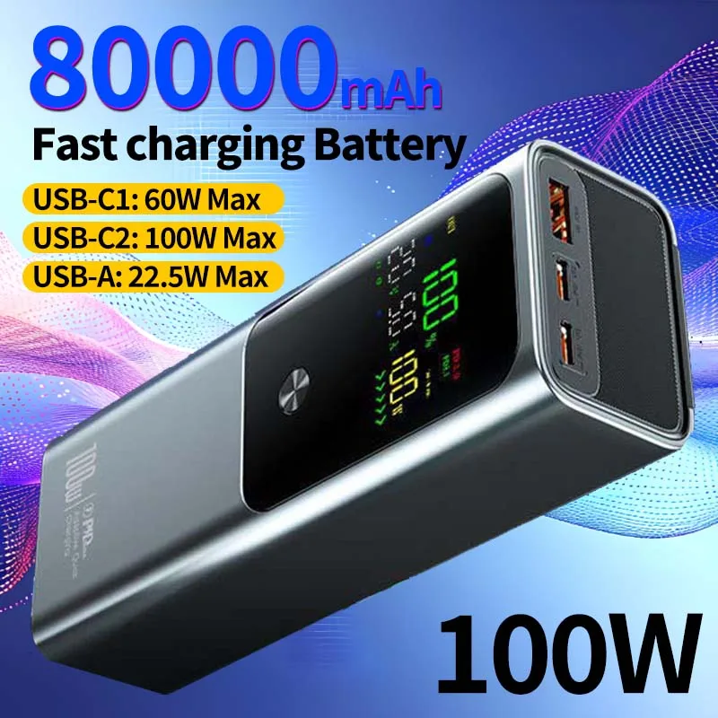 

80000mAh PD100W Portable Color Screen Power Bank Supports Bidirectional Fast Charging Suitable For IPhone Laptop Samsung Xiaomi