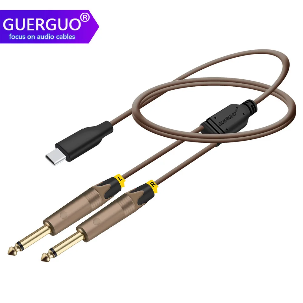 USB C to Dual 6.35/6.5mm Mono Audio Cable,USB Type C Male to Dual 1/4 inch TS Male Jack Y Splitter Cord for Amplifier,Speaker