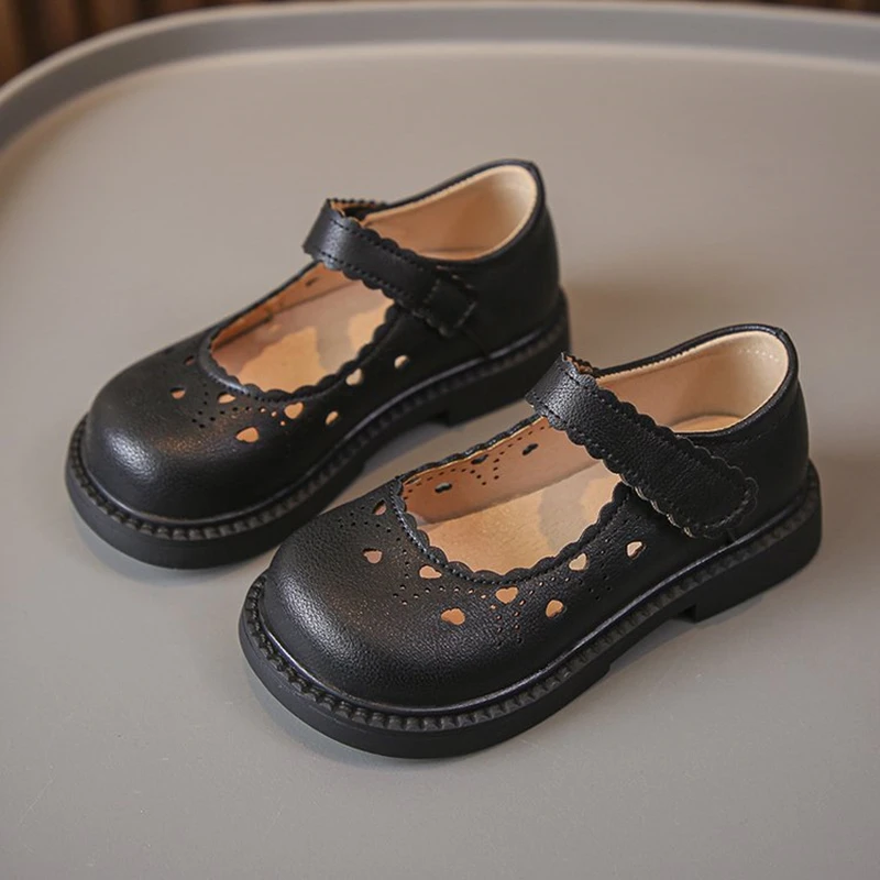 Spring Autumn Baby Kids Girls Heart Hollow Out Artificial Leather Princess Shoes For Children