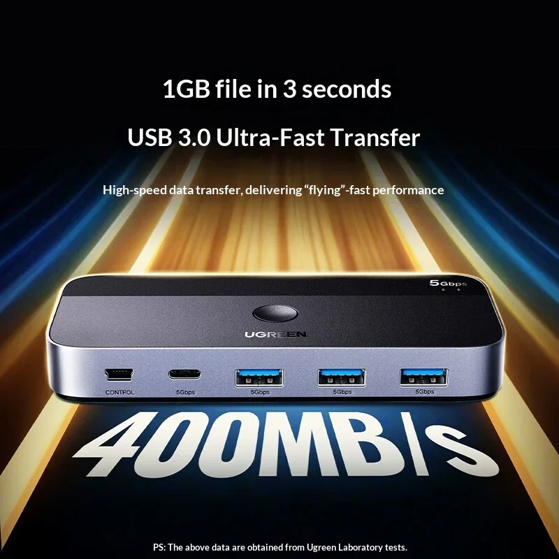 UGREEN 25098 CM687 USB 3.0 Sharing Switch 2 In 4 Out for Two Computers Share Printer Keyboard Mouse USB Devices