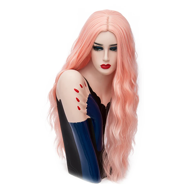 Long Wavy Middle Part Synthetic Wig Orange Women’s Heat Resistant Natural-Looking for Cosplay Halloween & Casual Glam Looks