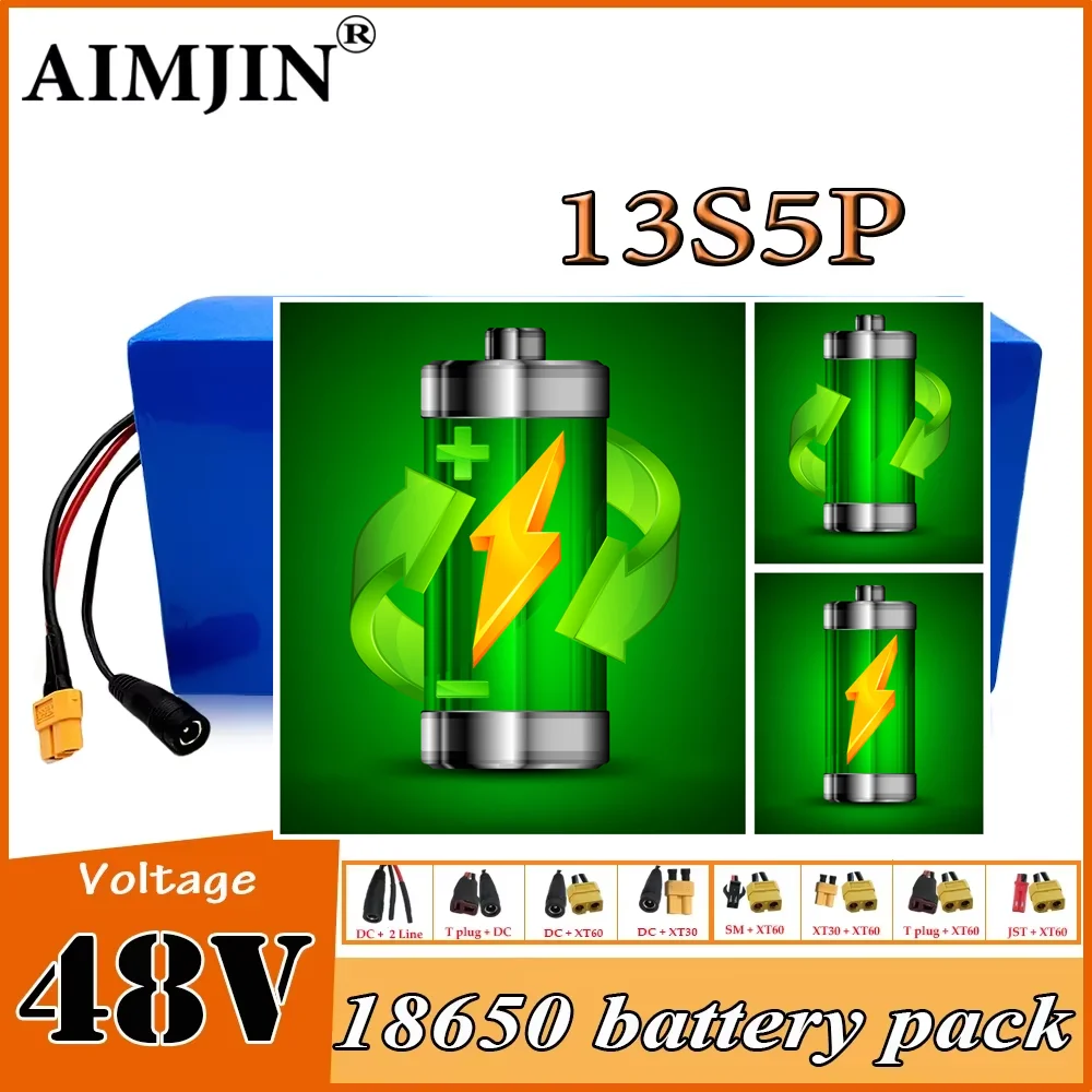 13S5P 18650 Lithium Battery Pack 48V 20AH Suitable for electric scooters, mountain bikes 250-1000W+charger