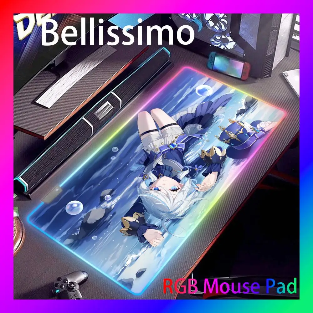 

Furina Genshin Impact Mouse Pad Laptop Gamnig Keyboard Rug LED Kawaii Anime Girl Desk Mat RGB Computer XL Gamer Cabinet Mousepad