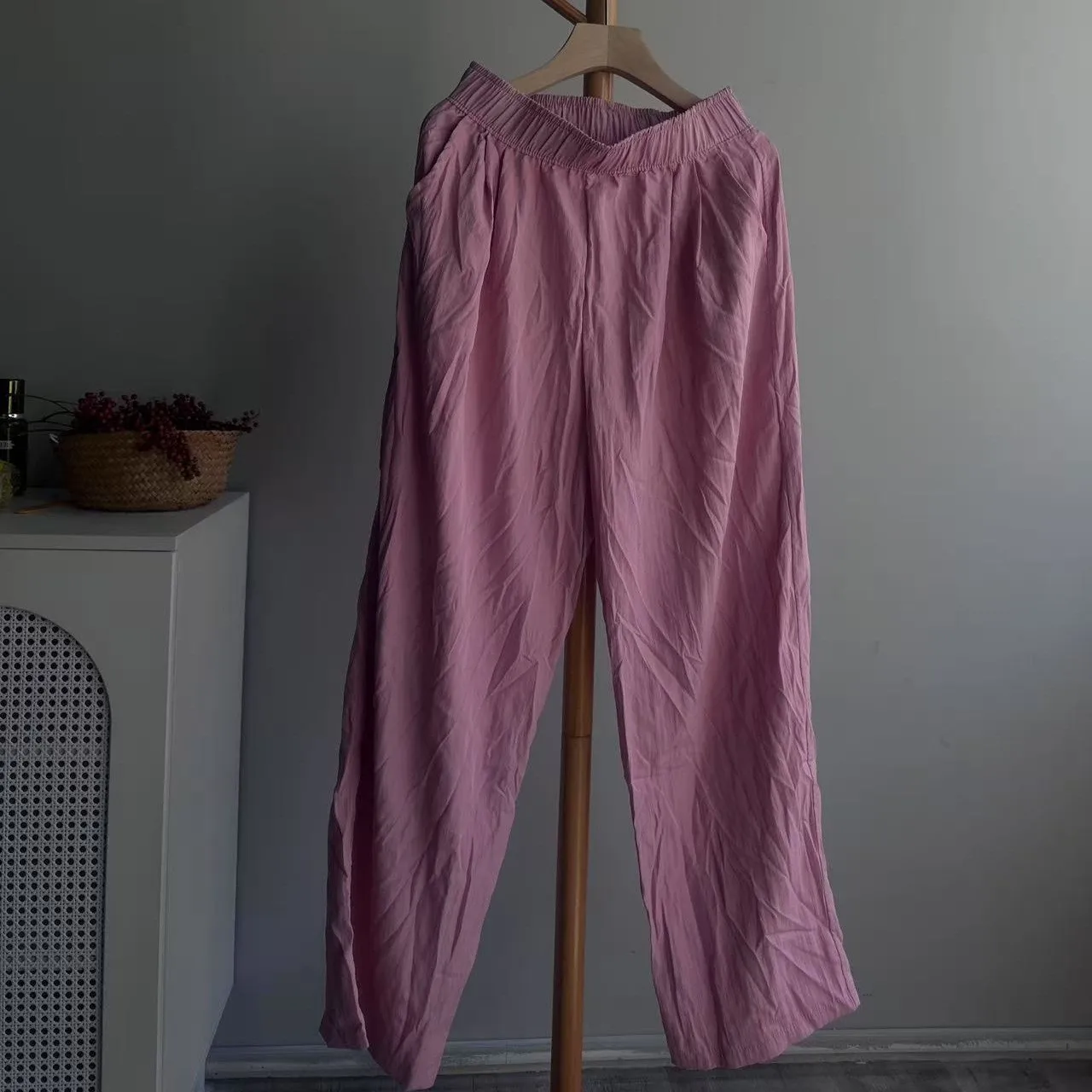 Pantalones largos de pierna ancha de verano, pantalones holgados de corte recto de cintura alta, pantalones casuales de pierna ancha de cintura alta