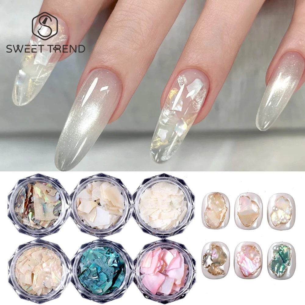 SWEET TREND-6Boxes Irregular Sea Shell Texture Thin Abalone Slice Flakes Aurora Abalone Fragments Sequins Manicure Accessories
