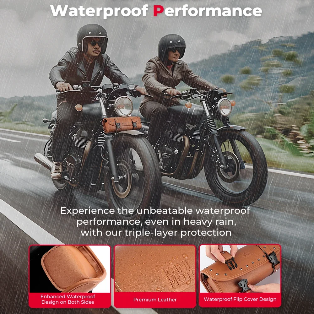 Motorcycle Tool Bags Waterproof Motorcycle Fork Bag PU Leather Universal Front Fork Handlebar Sissybar Storage Pouch Roll Bag