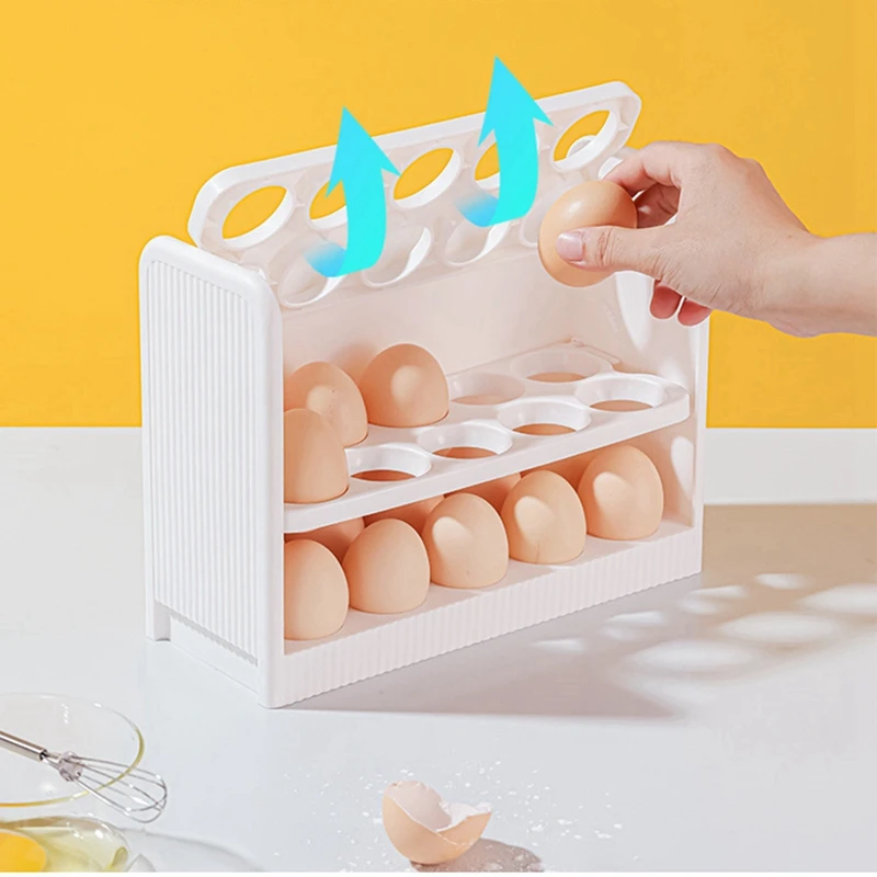 냉장고 문짝 계란 거치대, 3 층 플립 냉장고 계란 트레이 용기, 냉장고용 계란 용기 (흰색)