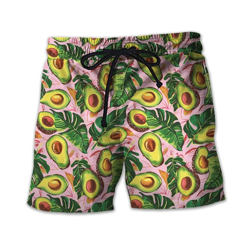 Nuevo en pantalones cortos de playa con gráficos de aguacate para hombres, moda de verano, pantalones cortos con estampado de frutas en 3D para niños, bañadores informales sueltos para vacaciones